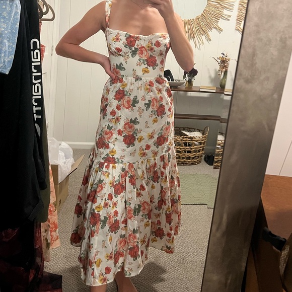 House of CB ELIA ITALIAN ROSE PRINT COTTON MIDI SUNDRESS NWOT XS plus cup! - Picture 3 of 12